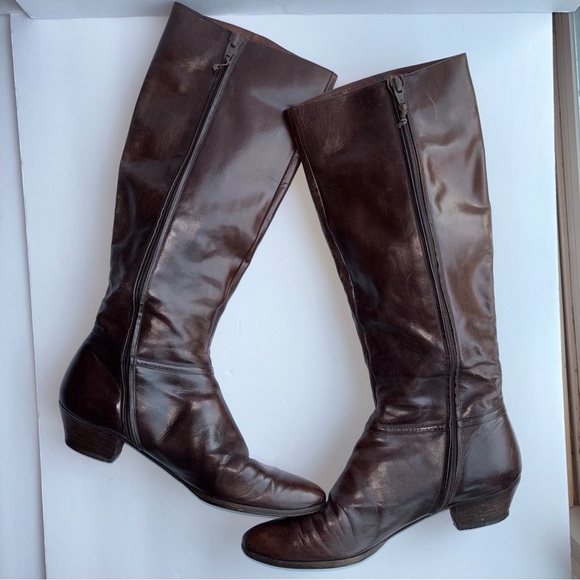 Salvatore Ferragamo KNEE HIGH Leather Boots Side Zip Brown Size 9 Made In Italy - Picture 4 of 16